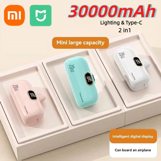 בנק כוח אלחוטי מינימלי 30000mAh שיאומי, מטען חיצוני נייד חירום, מטען מהיר עבור Type-C ו-iPhone